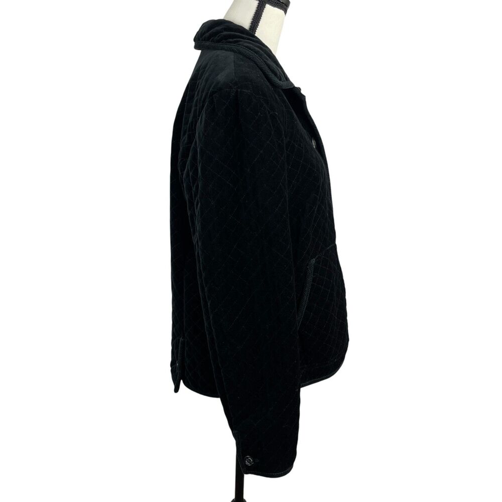 Chaps Women's Quilted Jacket Large Black Diamond‑Quilt Button Front Coat - Picture 4 of 12